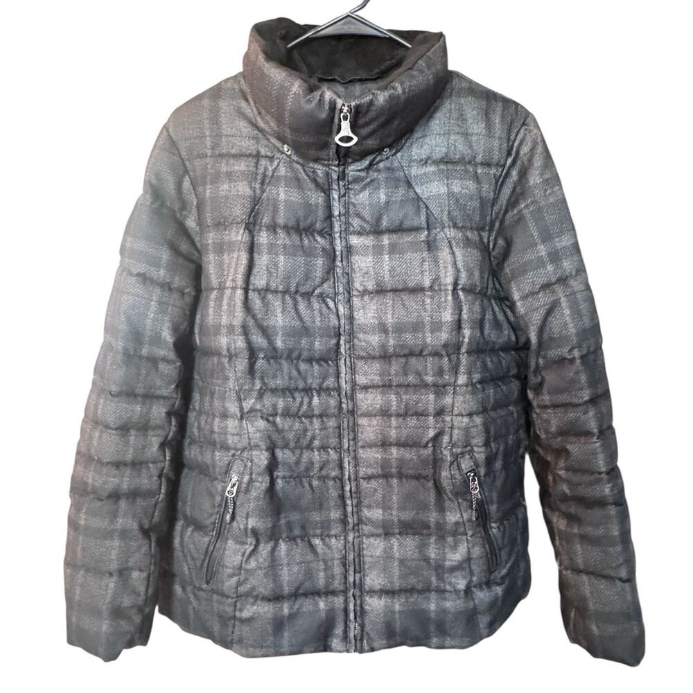 XBLK by Zeroxposur Women’s Puffer Jacket Gray Plaid Quilted Coat Size L
